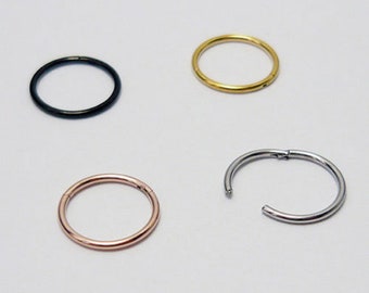 0,8 mm (20 g) titane nez piercing segment anneau septum nez anneau poitrine lèvre charnière clicker très fin 8 mm (5/16") 6 mm (1/4") or argent