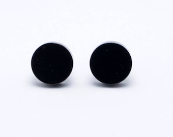 Earrings Women Black Stud, Jet black stud earrings for men, fake plug 6- 10 mm black surgical steel dot
