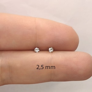 Stk./Paar kleine Titan Ohrstecker minimalistisch CZ Ohr Crystal Zirkonia nickelfrei hypoallergen Ohrpiercing Ohrmuschel Silber 2/ 2,5/ 3 mm Bild 6