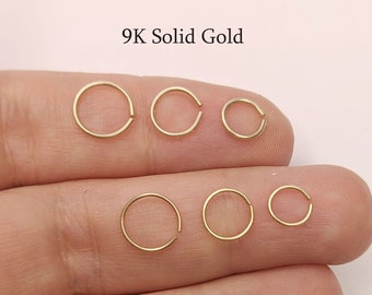 9K gold 0.6 (22gauge)/ 0.8 (20gauge) thin mini hoop earrings minimalist earrings ear piercing tragus conch helix ear very thin filigree