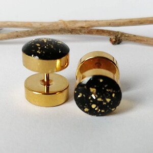 golden fake plugs earrings surgical steel stainless steel circle disc fake plug fake plugs gold speckled stud earrings women 6-14 mm