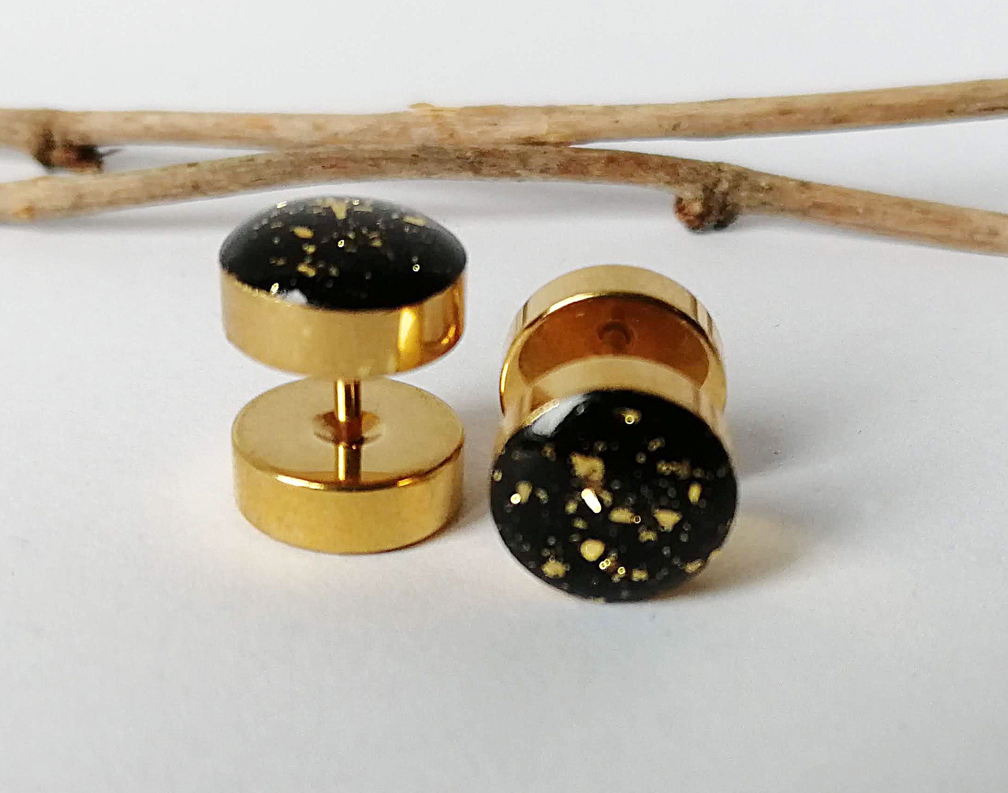 golden fake plugs earrings surgical steel stainless steel circle disc fake plug fake plugs gold speckled stud earrings women 6-14 mm