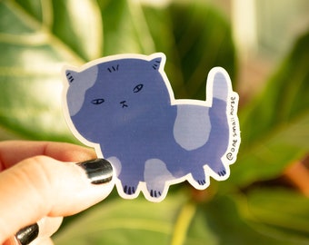 Grumpy Boi Blue Cat Sticker - Illustrated Vinyl Sticker