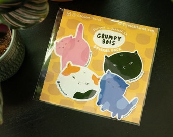 Grumpy Boi Cat Sticker Pack 4 Vinyl Stickers