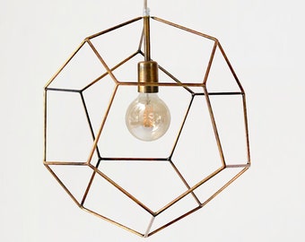 Modern Geometric Chandelier Cage Ceiling Light Minimal Industrial Pendant Lighting Gold Bronze Lamp