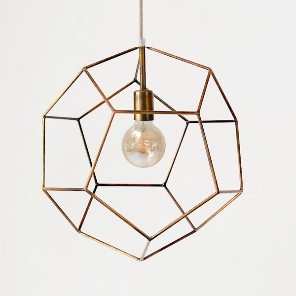 Modern Geometric Chandelier Cage Ceiling Light Minimal Industrial Pendant Lighting Gold Bronze Lamp