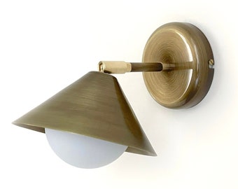 Minimal Conical Sconce Light Glass Globe Wall Lamp Mid Century Bronze Lighting [Johan]