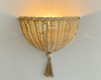 Half Moon Minimal Rattan Sconce Handwoven Bamboo Wall Lamp Japandi Modern Rustic Home Decor