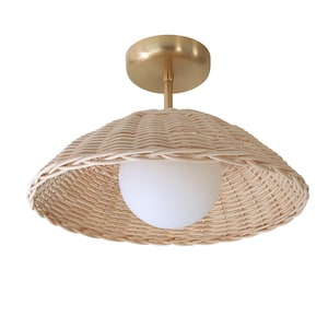 Rattan Ceiling Light Woven Pendant Lamp Flush Mount Lighting Minimal Globe Chandelier
