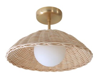 Rattan Ceiling Light Woven Pendant Lamp Flush Mount Lighting Minimal Globe Chandelier