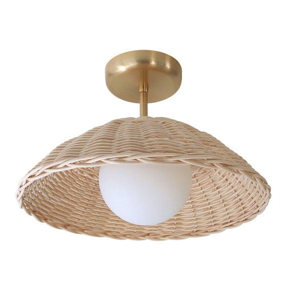 Rattan Ceiling Light Woven Pendant Lamp Flush Mount Lighting Minimal Globe Chandelier