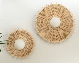 Minimal Rattan Sconce Globe Wall Lamp Bamboo Light Boho Decor