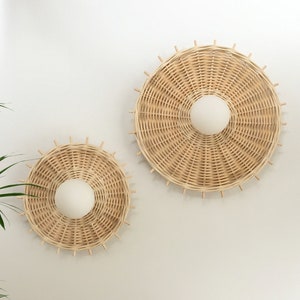Luminária de parede minimalista em formato de globo de vime, luz de bambu, decoração boho
