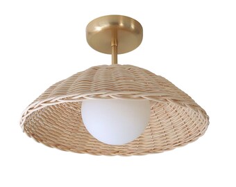 Rattan Ceiling Light Woven Pendant Lamp Flush Mount Lighting Minimal Globe Chandelier