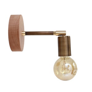 Minimal Wooden Wall Sconce Brass Light Adjustable Wall Lamp Modern Rustic Lighting Home Decor