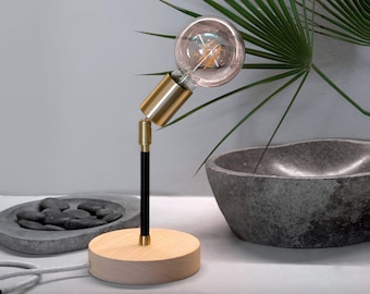 Adjustable Wooden Table Lamp Modern Bedside Light Gold Handmade Brass Lighting Boho Home Decor