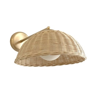 Minimal Rattan Wall Sconce Brass Glass Globe Light Bamboo Lamp Modern Rustic Home Decor