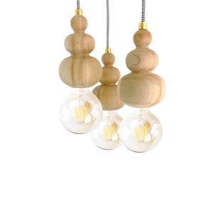 Wood Pendant Light Modern Rustic Chandelier Lighting Minimal Home Decor Bare Bulb Lamp