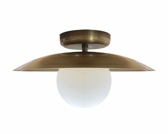 Plafoniera da incasso a soffitto in vetro, applique a globo, lampadario in ottone minimale, illuminazione rustica moderna della metà del secolo