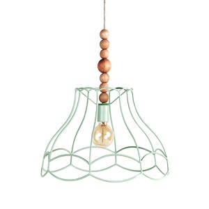Victorian Pendant Light Wood Bead Ceiling Lighting Vintage Metal Cage Lampshade Kids Room Lamp Modern Rustic Home Decor