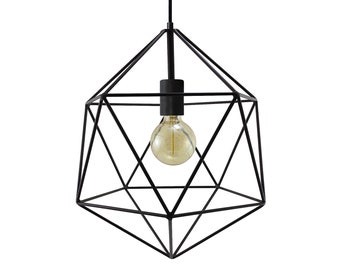 Minimal moderne lustre géométrique lumière cage pendentif éclairage globe plafonnier noir métal polyèdre