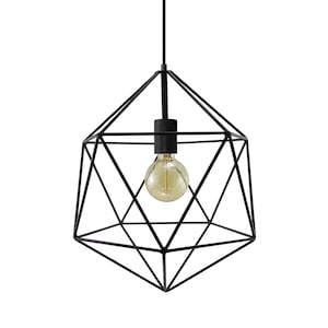 Minimal Modern Chandelier Geometric Light Cage Pendant Lighting Globe Ceiling Lamp Black Metal Polyhedron image 1