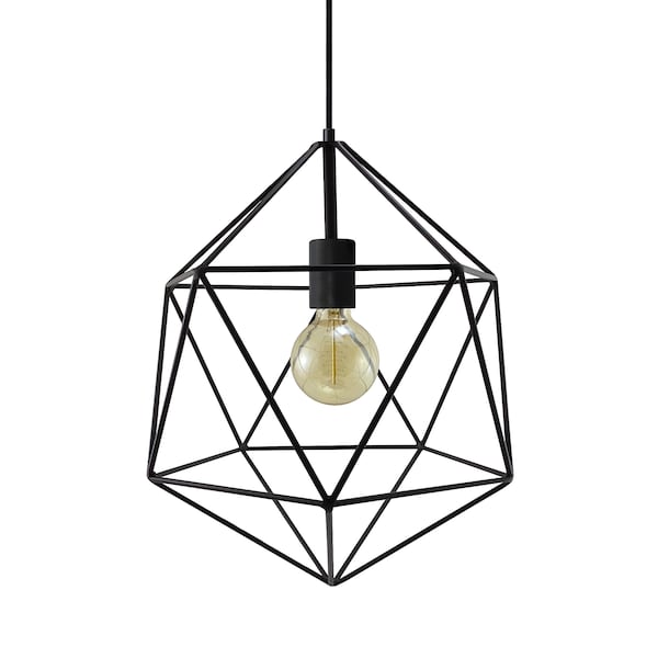 Minimal Modern Chandelier Geometric Light Cage Pendant Lighting Globe Ceiling Lamp Black Metal Polyhedron