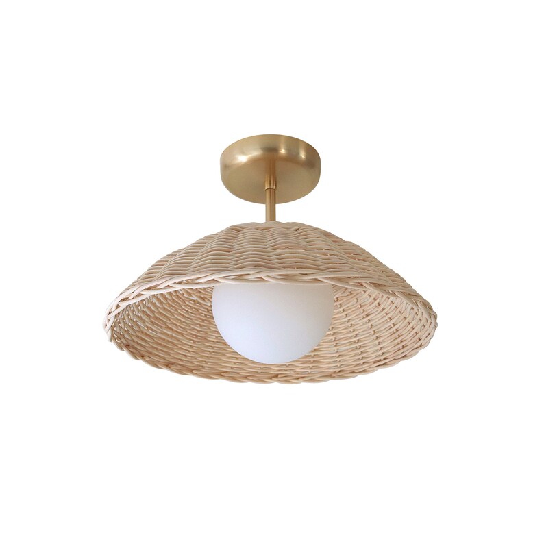 Rattan Ceiling Light Woven Pendant Lamp Flush Mount Lighting Minimal Globe Chandelier GOLD-NATURAL RATTAN