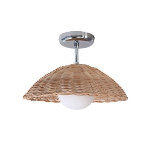 Rattan Ceiling Light Woven Pendant Lamp Flush Mount Lighting Minimal Globe Chandelier CHROME-NATURALRATTAN