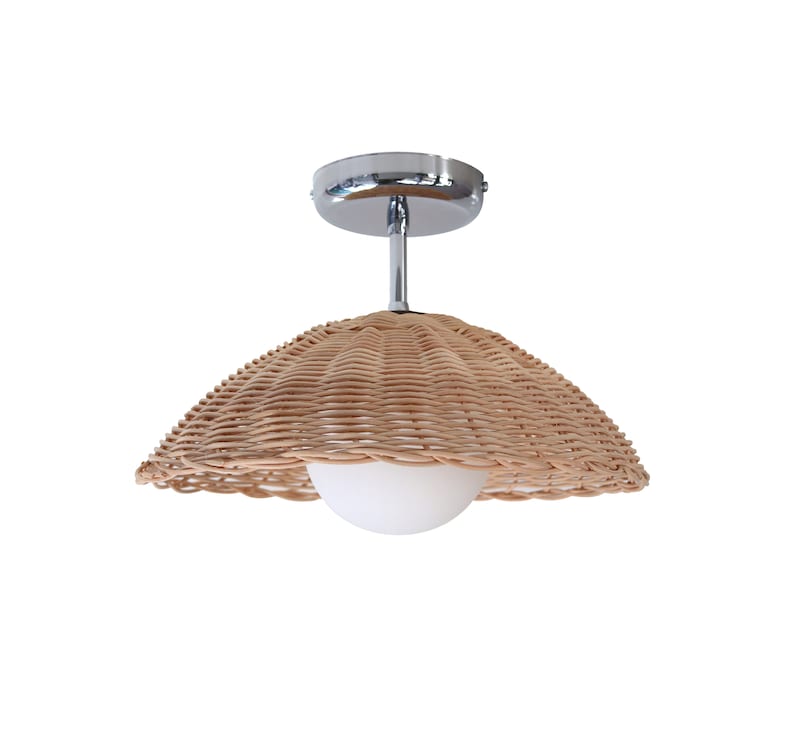 Rattan Ceiling Light Woven Pendant Lamp Flush Mount Lighting Minimal Globe Chandelier CHROME-NATURALRATTAN