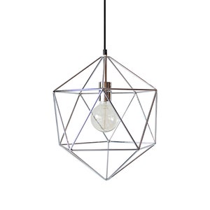 Minimal Modern Chandelier Geometric Light Cage Pendant Lighting Globe Ceiling Lamp Black Metal Polyhedron Chrome