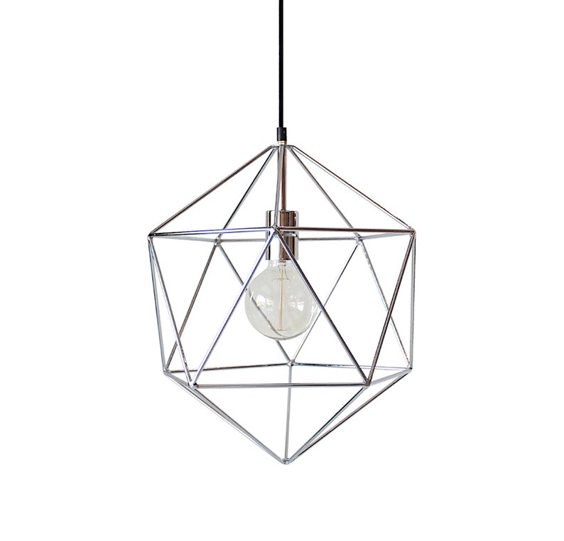 Minimal Modern Chandelier Geometric Light Cage Pendant Lighting Globe Ceiling Lamp Black Metal Polyhedron Chrome