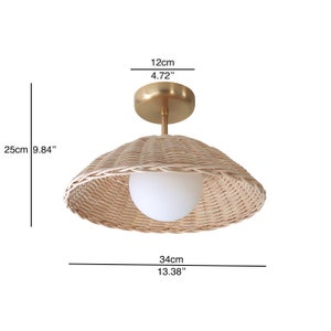 Rattan Ceiling Light Woven Pendant Lamp Flush Mount Lighting Minimal Globe Chandelier image 9