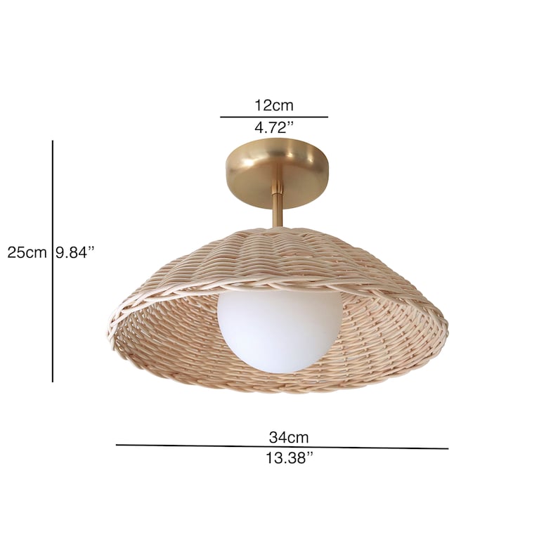 Rattan Ceiling Light Woven Pendant Lamp Flush Mount Lighting Minimal Globe Chandelier image 9