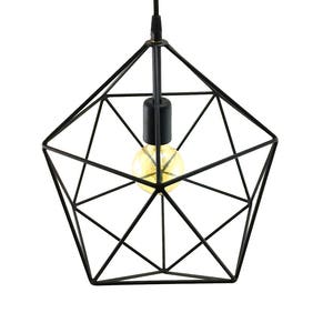 Minimal Modern Chandelier Geometric Light Cage Pendant Lighting Globe Ceiling Lamp Black Metal Polyhedron image 7