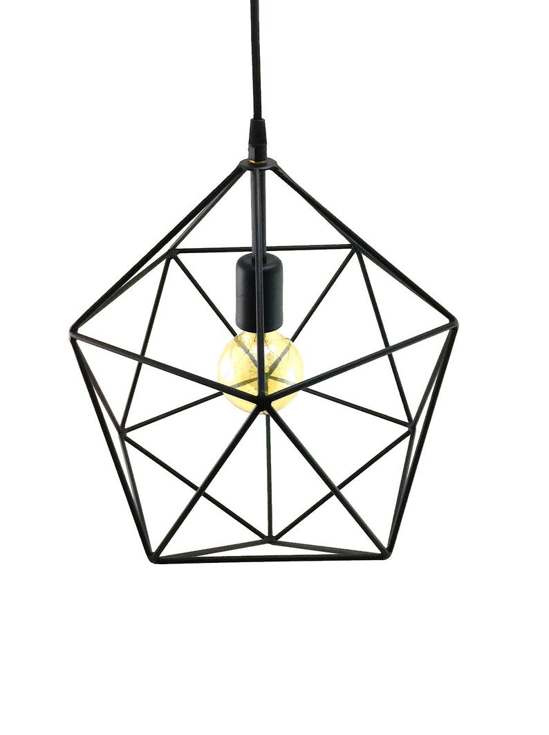 Minimal Modern Chandelier Geometric Light Cage Pendant Lighting Globe Ceiling Lamp Black Metal Polyhedron image 7