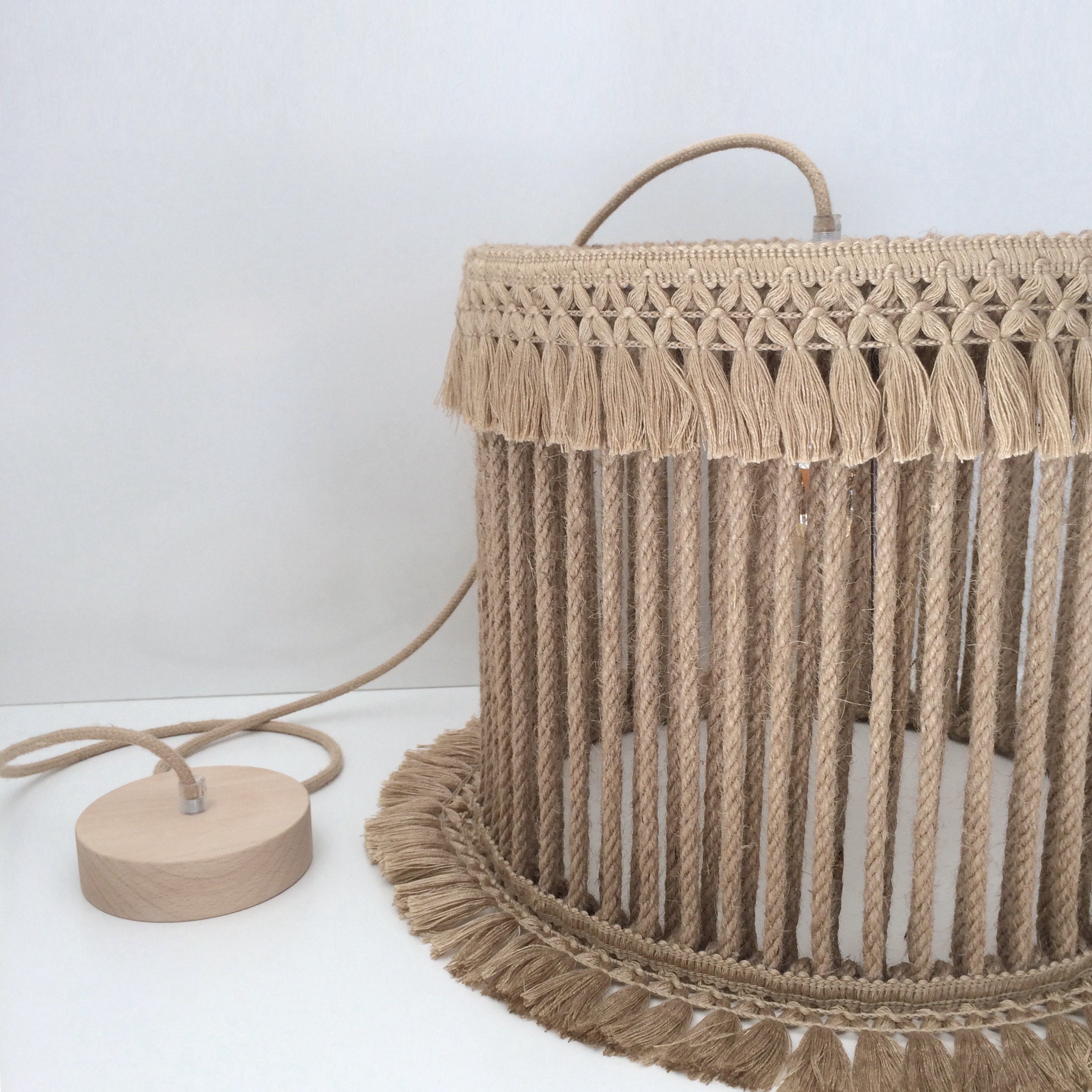 Jute Rope Pendant Light Macrame Chandelier Rustic Fabric Etsy