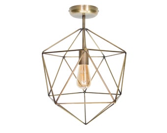 Flush Mount Light Ceiling Lighting Minimal Geometric Chandelier Industrial Cage Diamond Home Decor