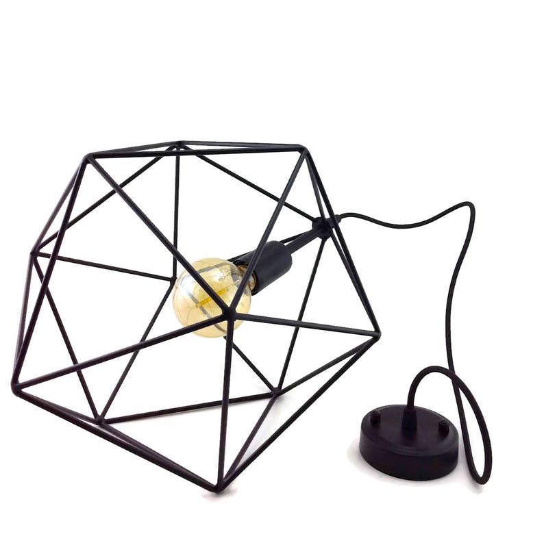 Minimal Modern Chandelier Geometric Light Cage Pendant Lighting Globe Ceiling Lamp Black Metal Polyhedron image 9