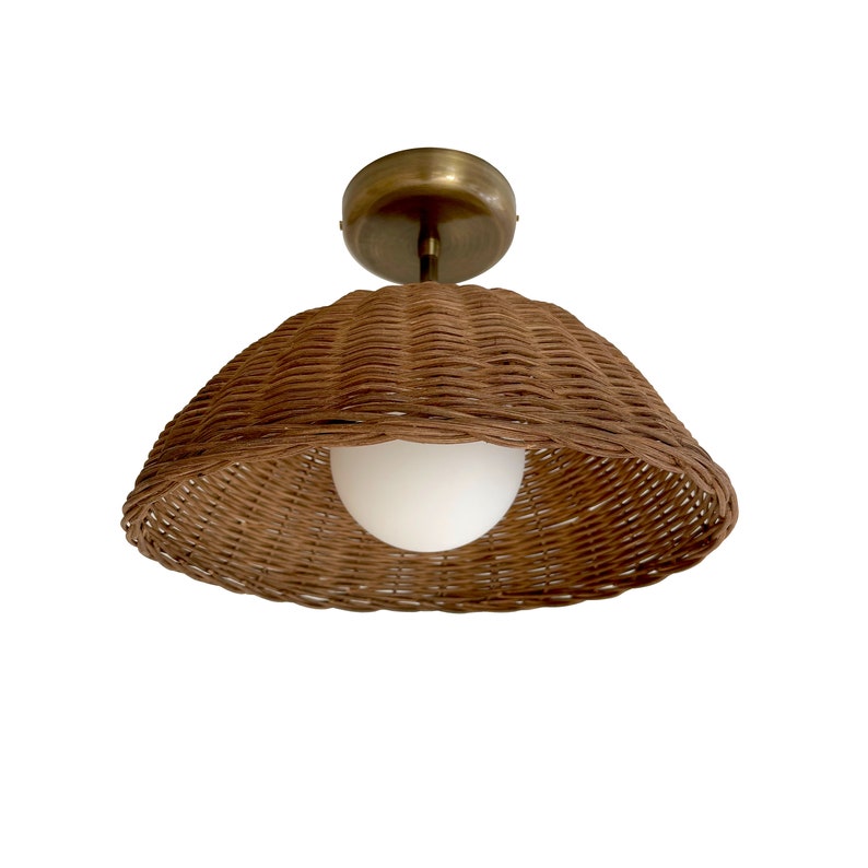 Rattan Ceiling Light Woven Pendant Lamp Flush Mount Lighting Minimal Globe Chandelier BRONZE-BROWN RATTAN