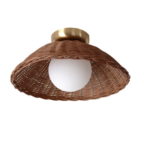 Rotan verzonken plafondlamp bamboe blaker glazen bol geweven rustieke verlichting