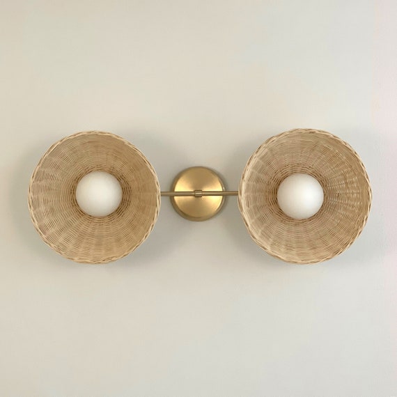 Rattan Chandelier Minimal Flush Mount Light Bamboo Ceiling Lamp Modern Rustic Lighting