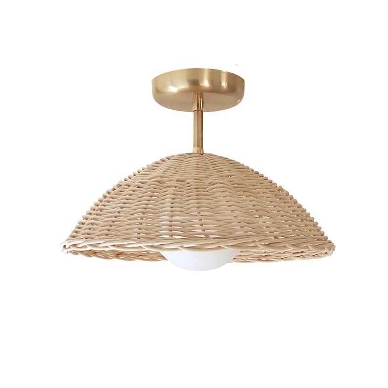 Rattan Ceiling Light Woven Pendant Lamp Flush Mount Lighting Minimal Globe Chandelier image 6