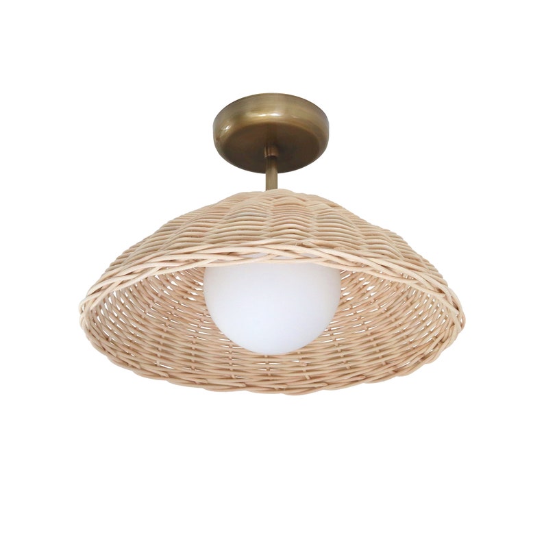 Rattan Ceiling Light Woven Pendant Lamp Flush Mount Lighting Minimal Globe Chandelier BRONZE-NATURALRATTAN