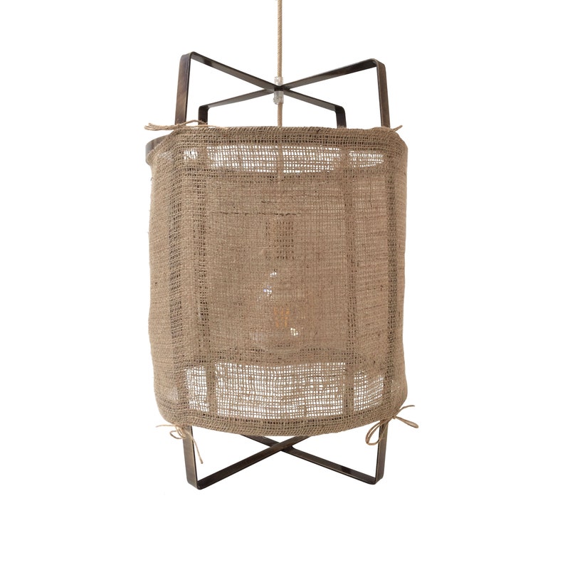 Boho Rustic Rope Pendant Light Cage Modern Chandelier Industrial Lighting Linen Fixture Fabric Lampshade Cottage