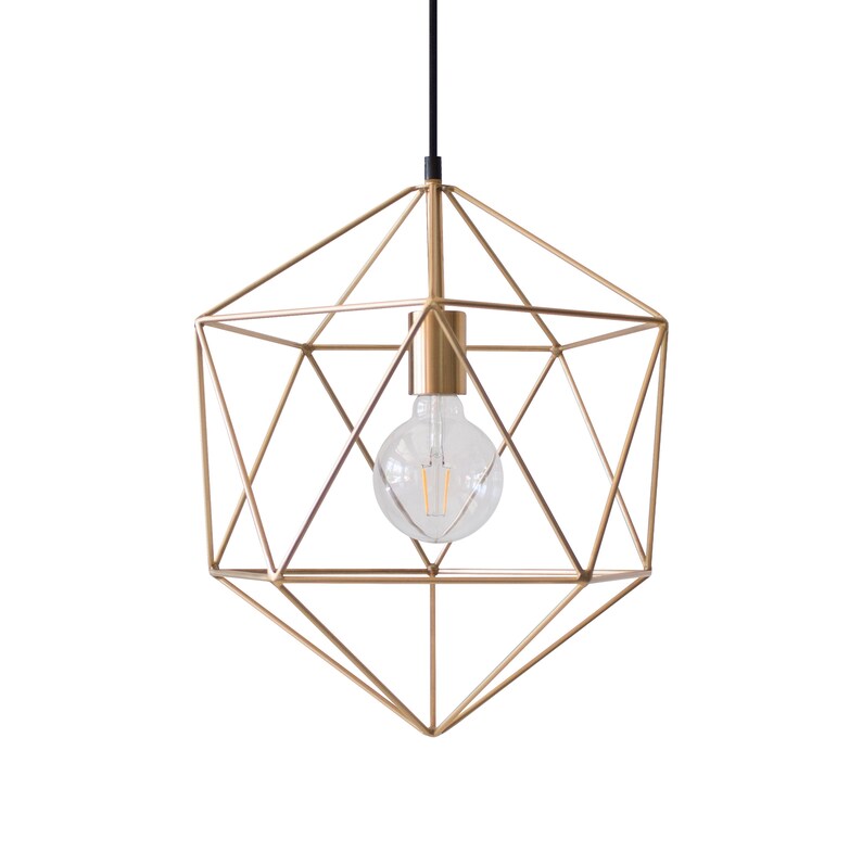 Minimal Modern Chandelier Geometric Light Cage Pendant Lighting Globe Ceiling Lamp Black Metal Polyhedron Gold