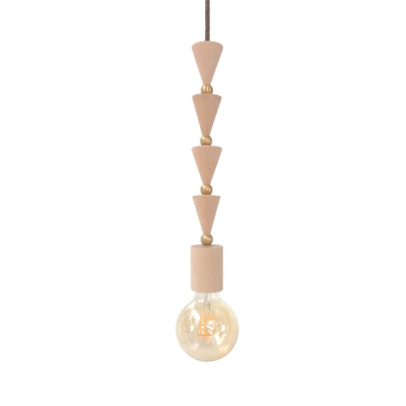 Wood Bead Ceiling Light Chandelier Boho Lighting Brass Pendant Etsy