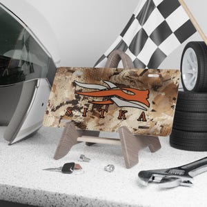 Custom Camo Vanity Plate With Waterfowl Marsh Camouflage Logo