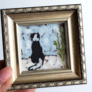 Mini pintura al óleo de perro / Border Collie / Pastor australiano / Miniatura pintada a mano de 2 x 2 pulgadas
