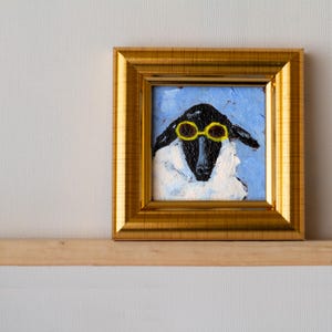 Ovelhas em óculos miniatura / pintado à mão 2x2 polegadas mini pintura a óleo
